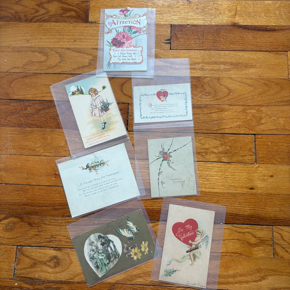 Vintage Valentine Postcards Cards Lot of 7 Ephemera Hearts Cupid Red